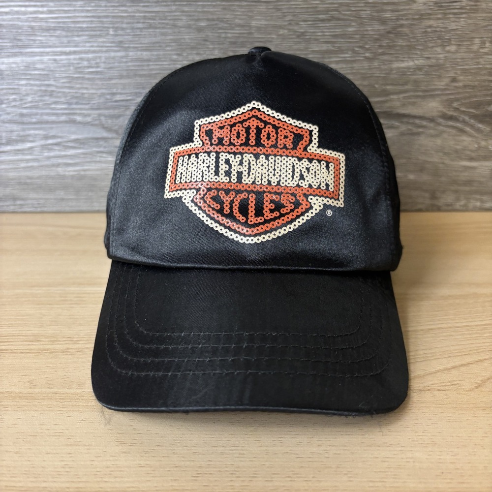 Harley-Davidson Hat Strap Back Girls Black Nylon Sequin Motorcycle Biker